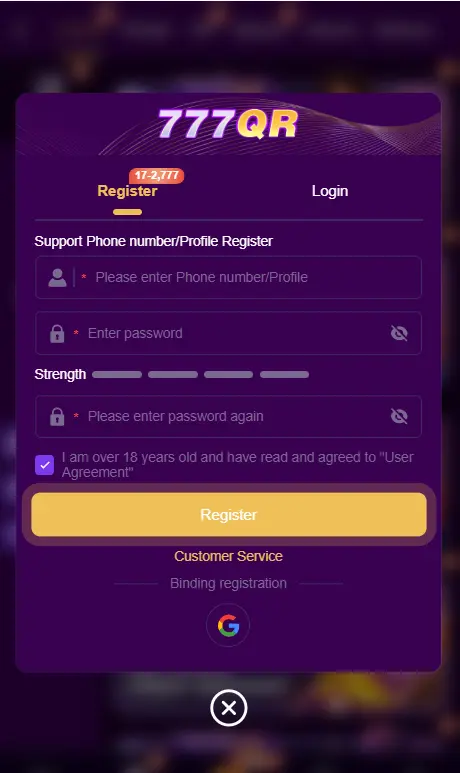777 qr game register